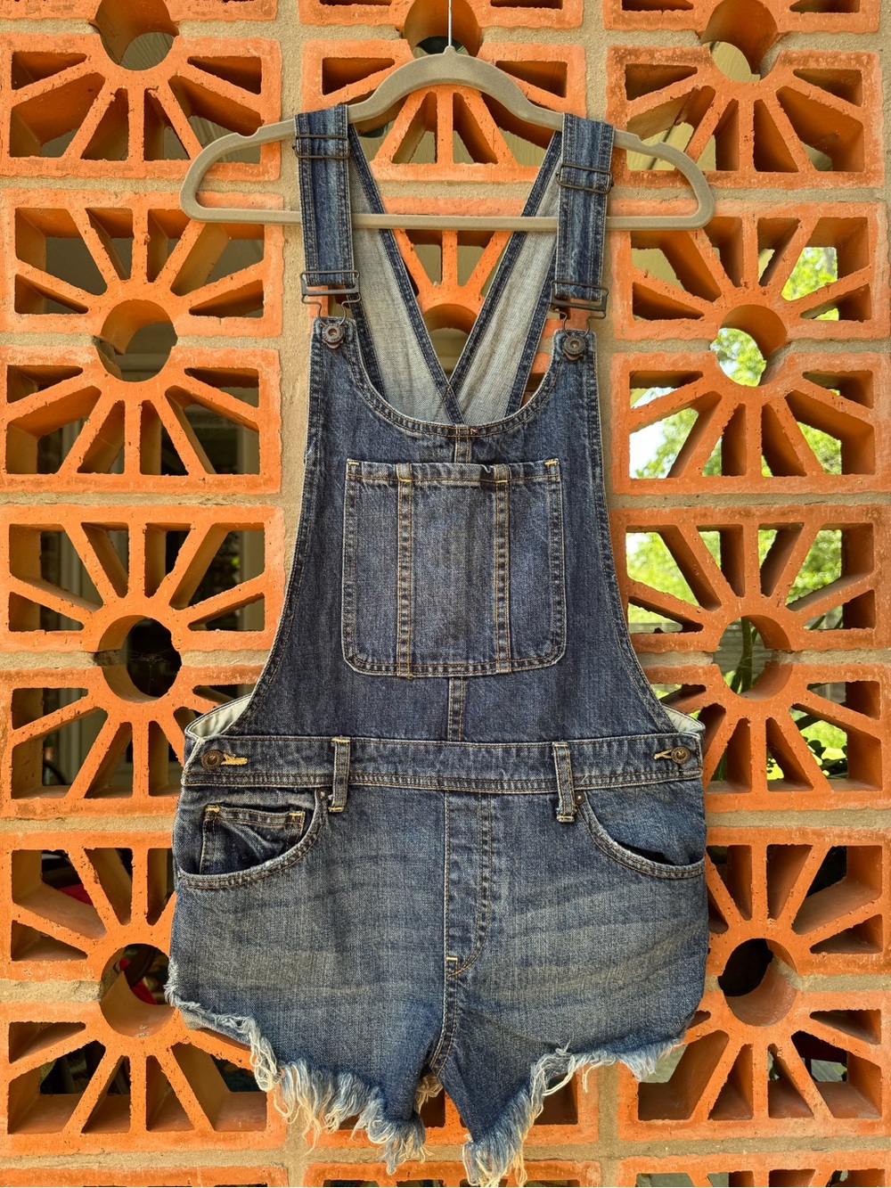 Free People Summer Babe Distressed Denim Shorts Overalls